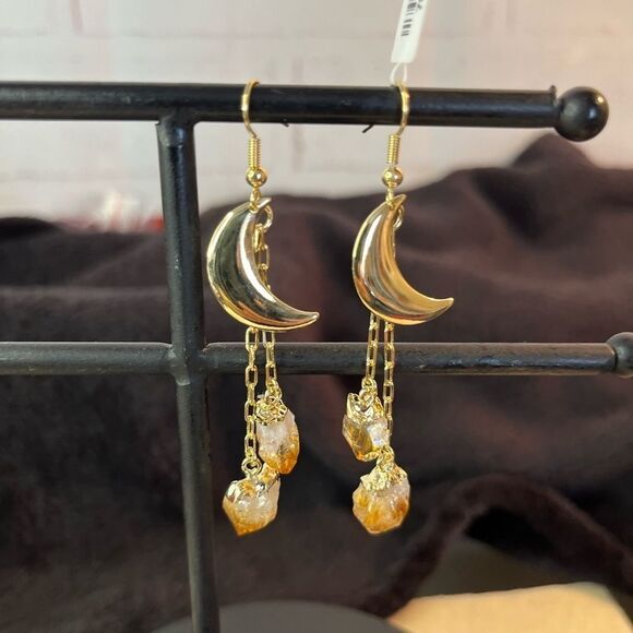 Brazilian Citrine Point Moon Dangle Earrings in Goldtone 27.00 ctw - Picture 11 of 14